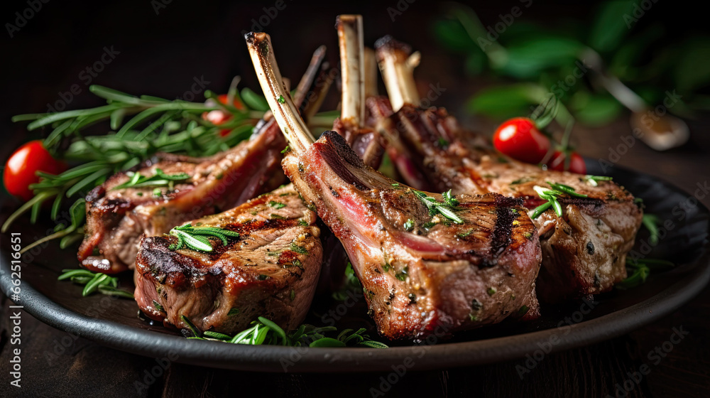 Delicious organic grilled lamb chops for a mouthwatering dinner. - obrazy, fototapety, plakaty 