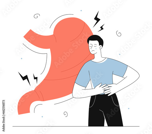 Man with gastric problems vector line