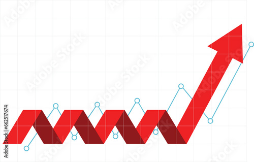 red bussiness arrow and graph stock market arrow sideway before growing pointing up on economic chart icon trending upwards financial board rises forex stock break up