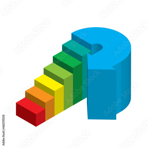 ビジネス向けインフォグラフィックス　アイソメトリック階段状になった立体的な矢印のイラスト Uターン　色相環
