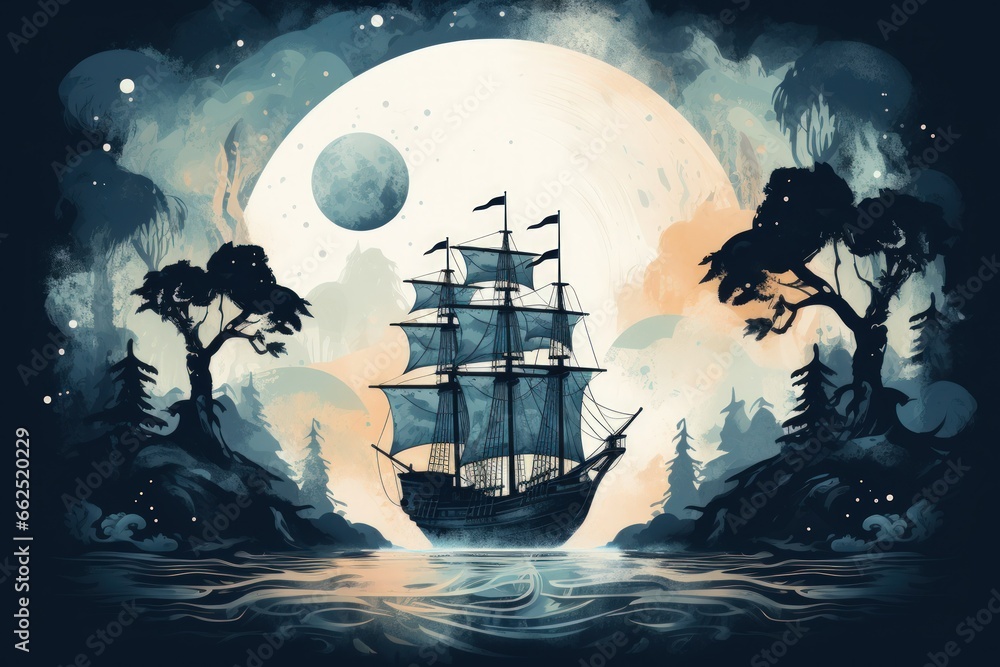 Fototapeta premium Daring pirate captains sailing enchanted seas - Generative AI