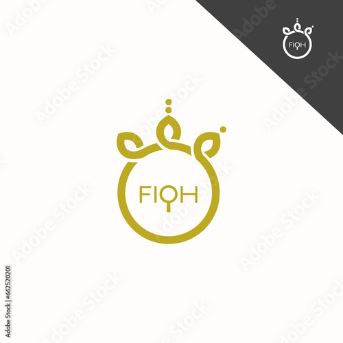 The logo is a cover of Islamic Fiqh design. Arabic book photo