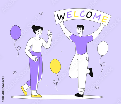 Welcome new employee vector line concept