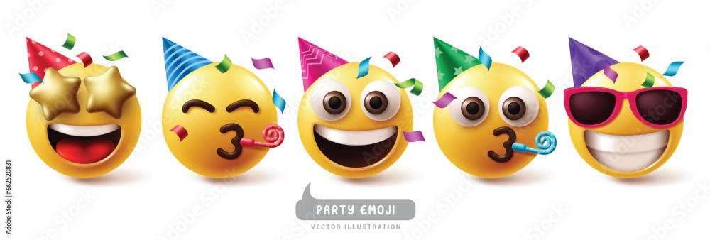 Vetor De Emojis Party Birthday Emoticon Characters Vector Set Emoji Emoticon Birthday Clown 1798