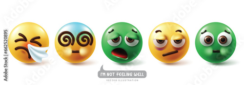 emoji, sick, emoticon, characters, set, vector, emojis, emoticons, facial, expression, health, sickness, dizzy, nauseous, sneeze, flu, vomit, weak, sleepy, face, icon, collection, virus, 3d, graphic, 