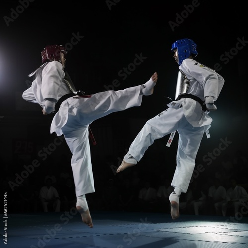 men's taekwondo sparring between two sportsmen