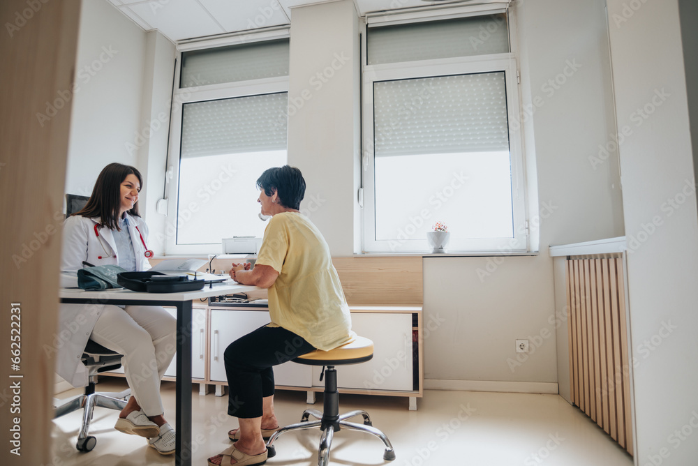 Fototapeta premium Healthcare professional analyze medical test results in an office. She diagnose and treat patient with various health problems.