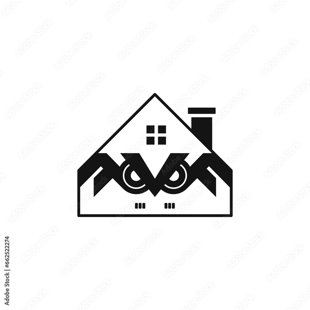 Vector is a symbol of a house with an owl in the center. The owl is made of the letters V and F. Vector is a symbol of a house with an owl in the center. The owl is made of the letters V and F.