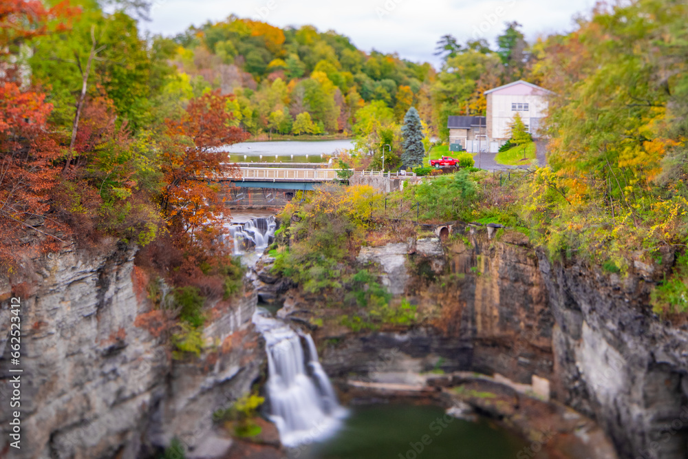 Beebe lake dam waterfalls and bridge. The Beebe Lake  Cornell Campus in Ithaca, New York.