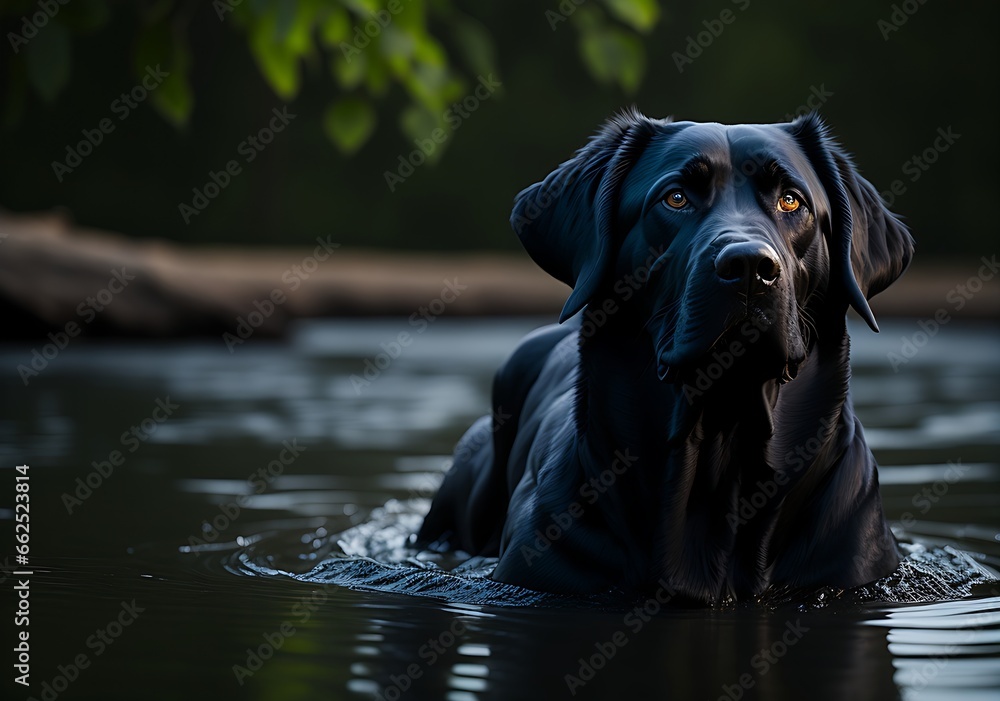black Labrador retriever in water black Labrador retriever in water