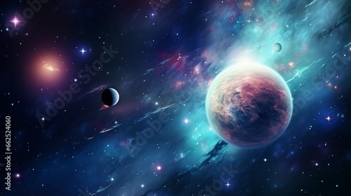 space for text on realistic galaxy planets background, background image, AI generated © Hifzhan Graphics