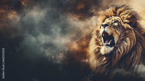 space for text on textured background surrounded by a lion in watercolor style, background image, AI generated photo