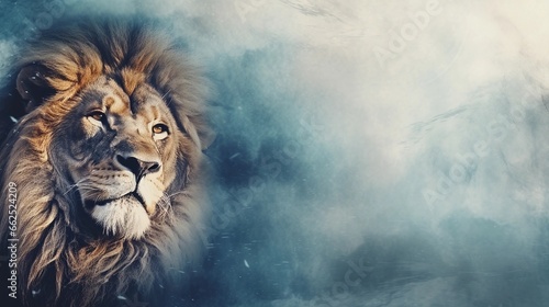 space for text on textured background surrounded by a lion in watercolor style, background image, AI generated