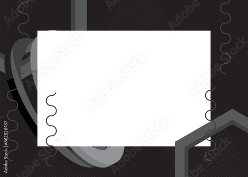 Black geometrical graphic retro theme background with place for text. Minimal geometric elements frame. Vintage abstract shapes vector illustration for advertising.