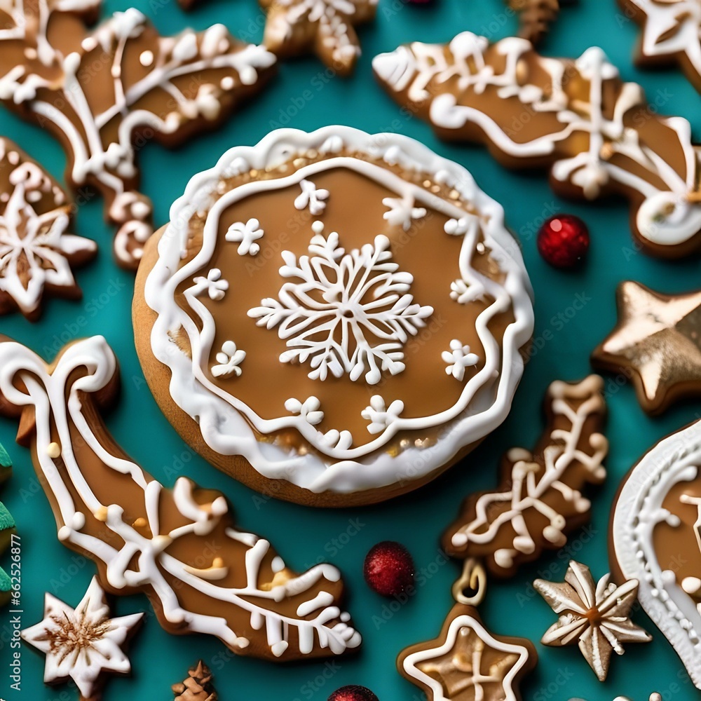 A close-up of a beautifully decorated Christmas cookie with intricate icing details5 A close-up of a beautifully decorated Christmas cookie with intricate icing details5