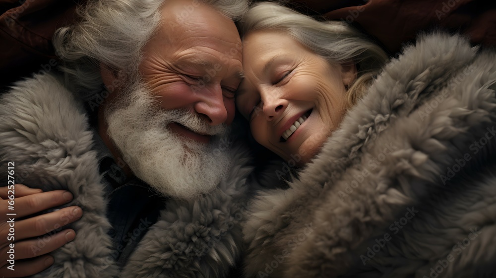 old senior elderly couple cuddling togther
