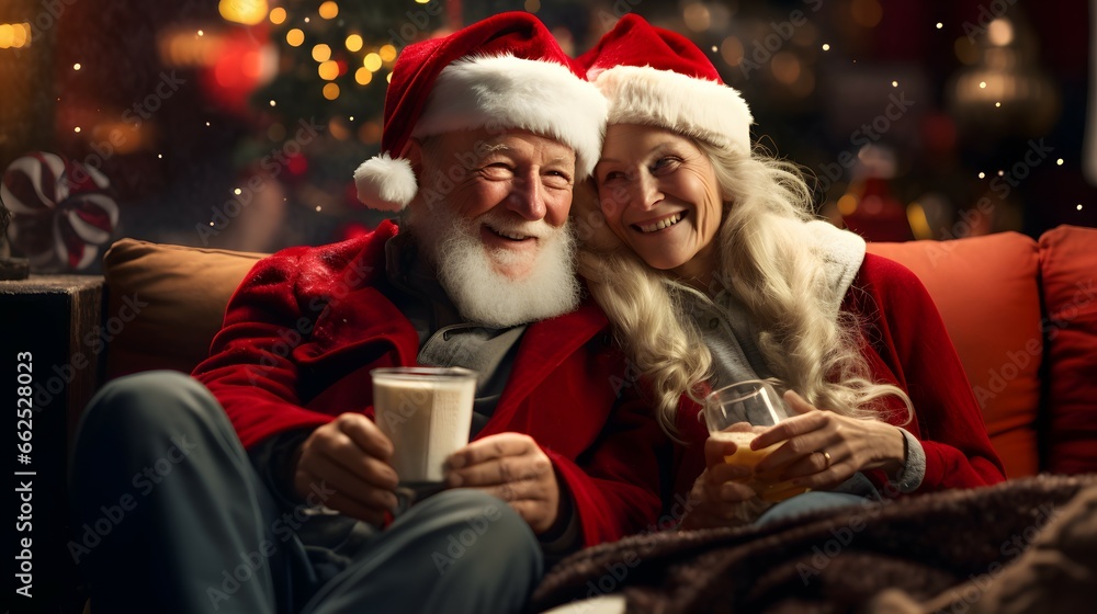 elderly senior couple watching a festive movie on movie night elderly senior couple watching a festive movie on movie night