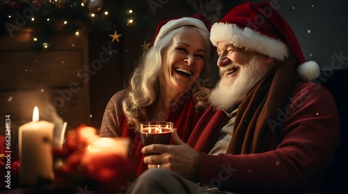 elderly senior couple watching a festive movie on movie night