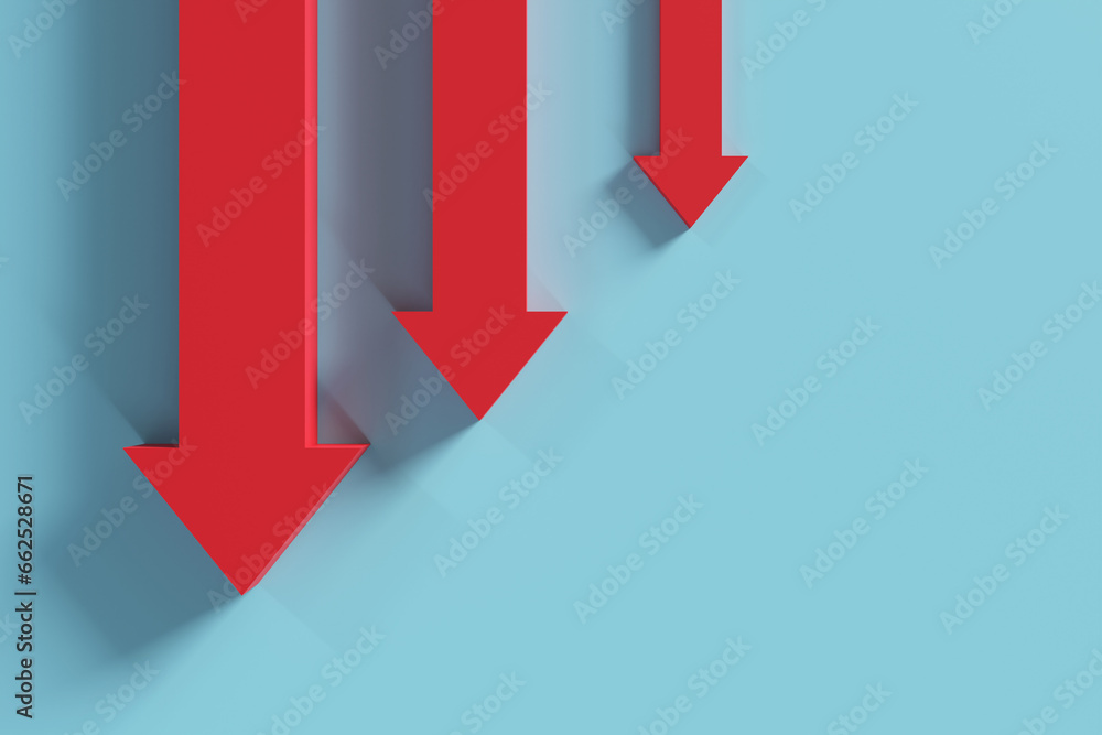 Multiple Red Arrows Show Price Falling As They Head Down, 3d rendering Multiple Red Arrows Show Price Falling As They Head Down, 3d rendering
