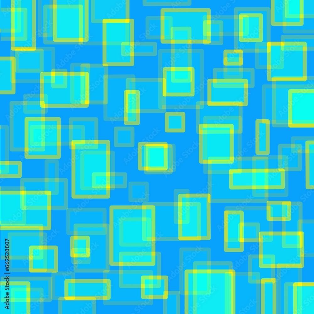 Blue rectangles with yellow outlines on blue background with blur effect