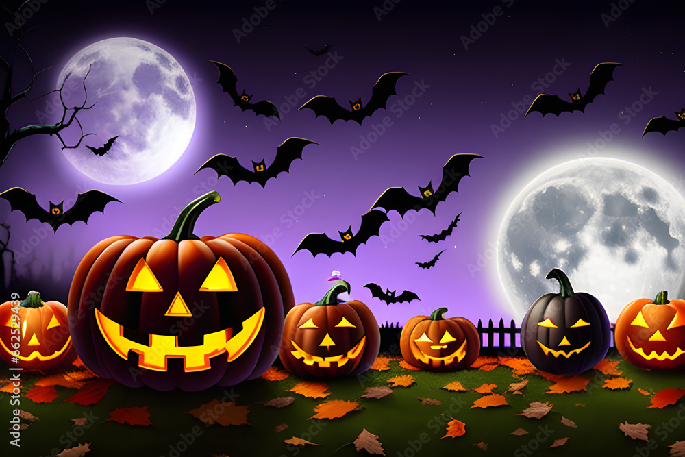 Halloween Pumpkin Bat Moon