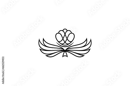 floral design logo with wings combination in line art style