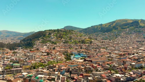 Above the andes and center of the world, aerial glimpse of Quito, Ecuador
