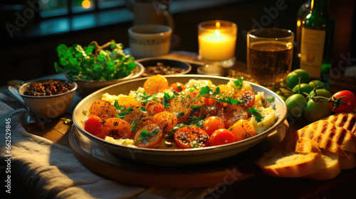 Homemade Comfort Food on a Wooden Table