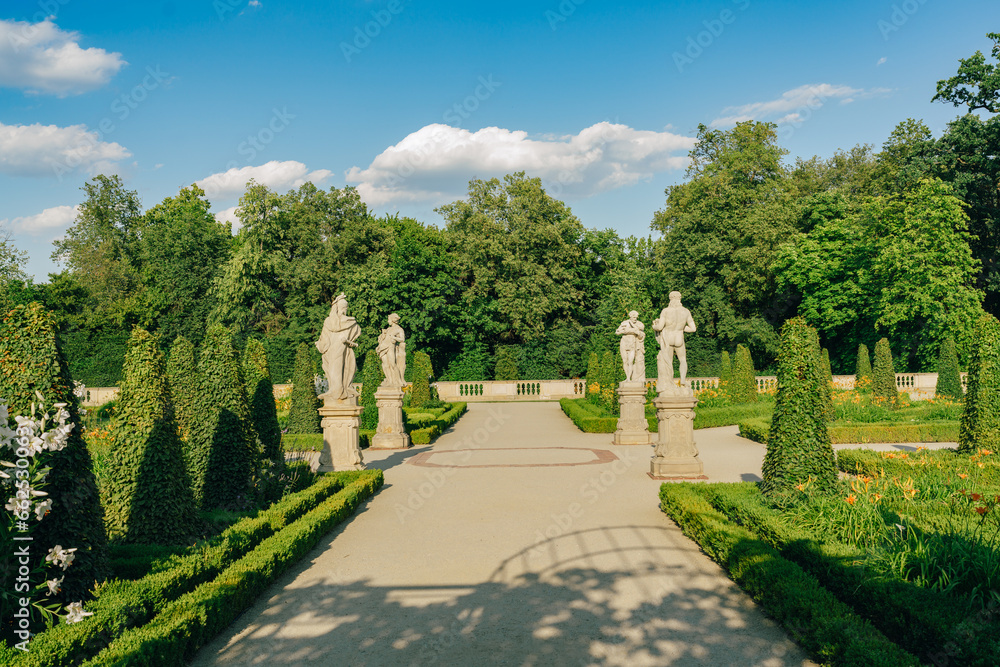 Wilanow Palace park and garden in Warsaw, Poland - a baroque royal palace located in the Wilanów district. Wilanow Palace park and garden in Warsaw, Poland - a baroque royal palace located in the Wilanów district.