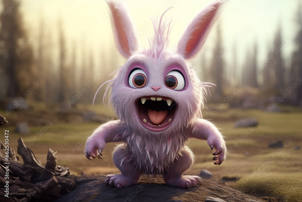 cute cartoon rabbit monster 3d rendering AI generative  - obrazy, fototapety, plakaty 