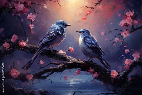 Enchanted songbirds, their melodies capable of healing and soothing troubled hearts - Generative AI © Sidewaypics