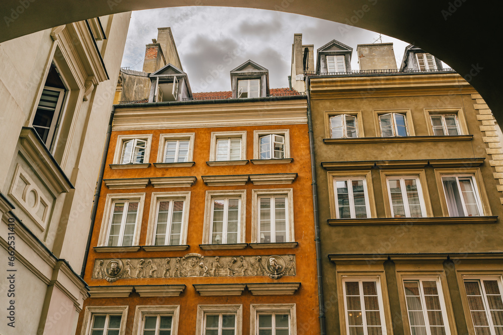 Warsaw's Old Town  apartment buildings and tenement houses. Architecture, street view