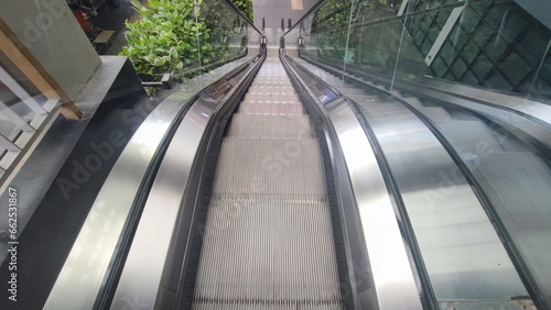 Mechanical escalators for people up and down, access detail 