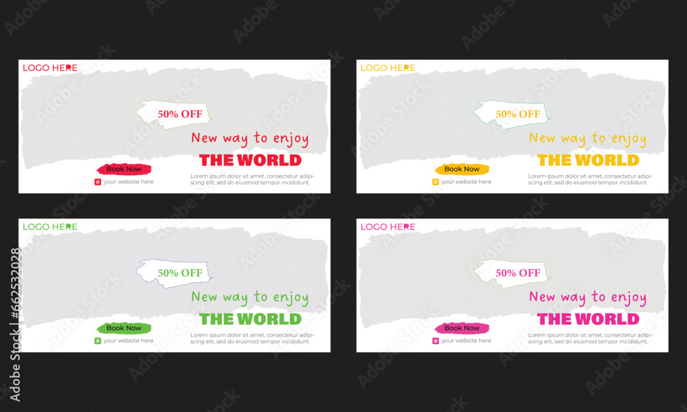 A vector template web banner set with organic shapes and four different colors.Also web banner set with white color background.