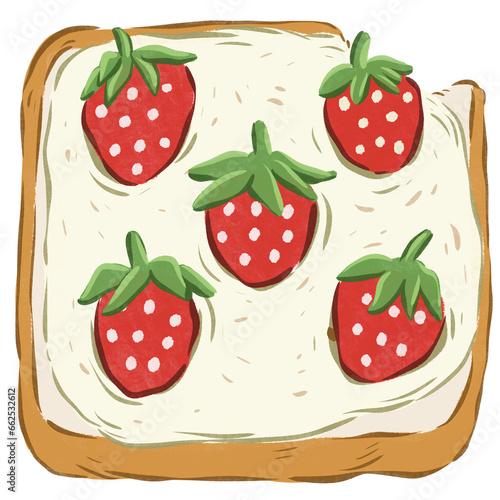 Fototapeta Naklejka Na Ścianę i Meble -  cute strawberry toast, illustration toast, breakfast cute illustration, toast