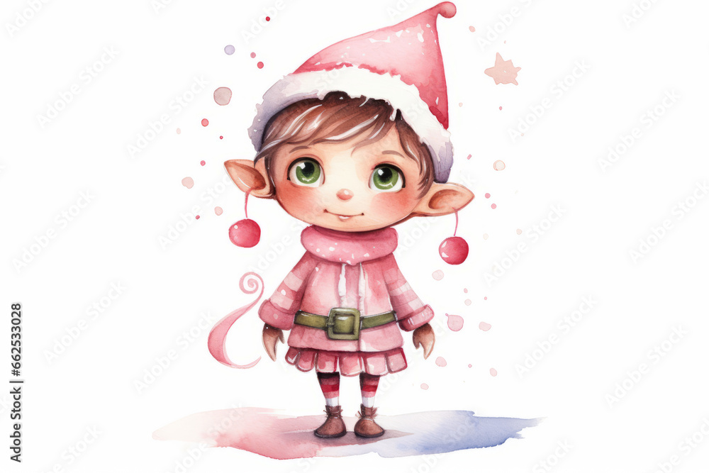 Christmas Christmas elf with presents and sweets. Watercolor Christmas decorations. Christmas decorations. Christmas Christmas elf with presents and sweets. Watercolor Christmas decorations. Christmas decorations.
