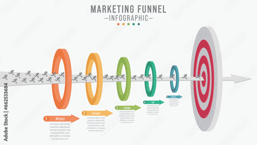 Infographic template of five-level modern sales funnel diagram, suitable for business. Displaying vector infographic. - obrazy, fototapety, plakaty 
