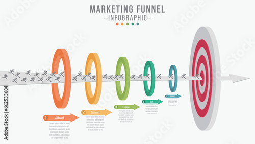Infographic template of five-level modern sales funnel diagram, suitable for business. Displaying vector infographic.