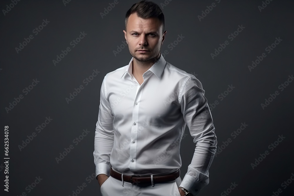 Fototapeta premium Serious young man in white shirt