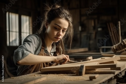 Asian carpenter with wooden detail in workshop