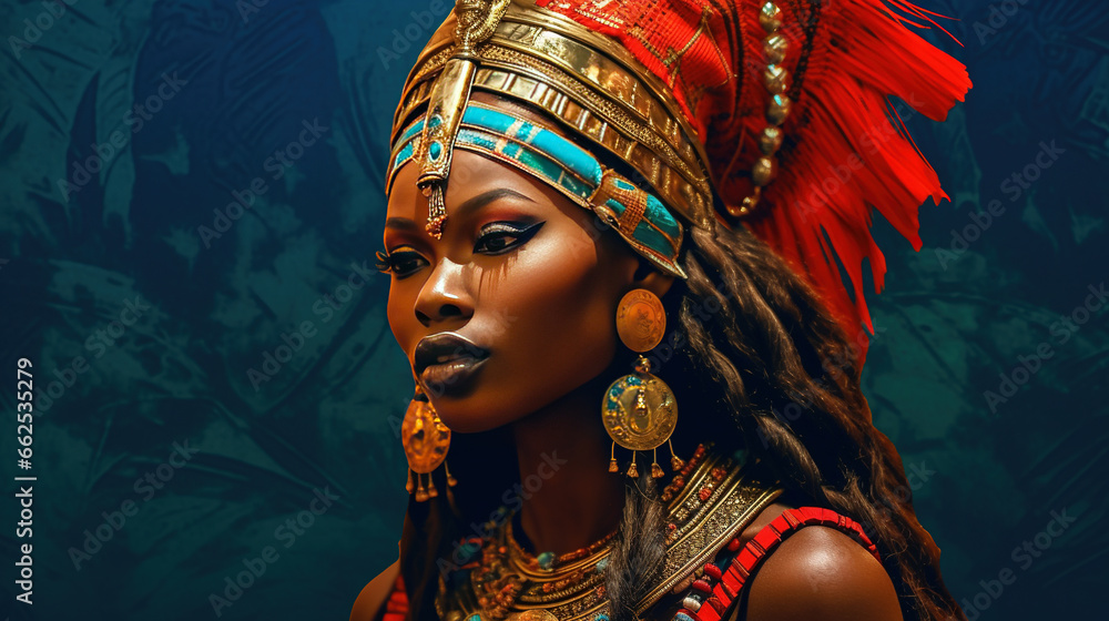 Fototapeta premium Young Gorgeous African Tribal Girl Face Background Selective Focus