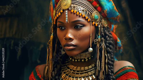 Young Gorgeous African Tribal Girl Face Background Selective Focus