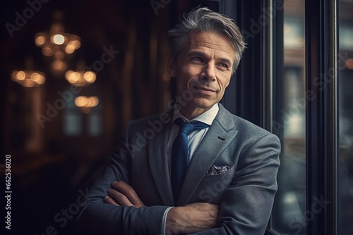 Serious businessman looking at camera