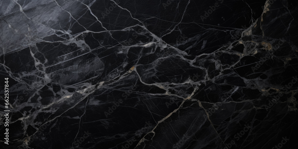 Texture Of Grotesque Black Marble With Veins Created Using Artificial Intelligence - obrazy, fototapety, plakaty 