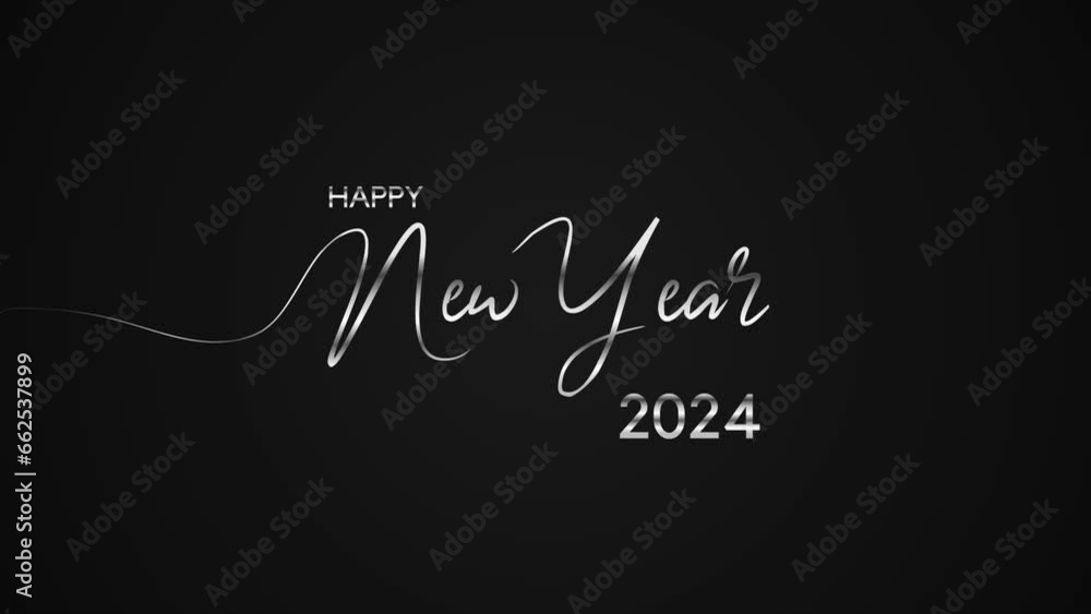 Happy New Year 2024 animation with silver handwritten script on isolated background Happy New Year 2024 animation with silver handwritten script on isolated background
