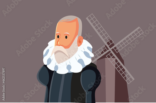 Miguel de Cervantes Vector Cartoon Illustration. Portrait of a famous and influential author in literature 
