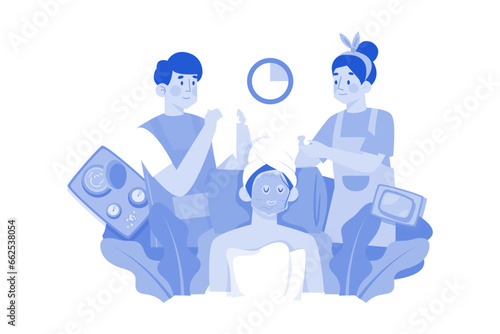 Woman applies a white moisturizing mask.