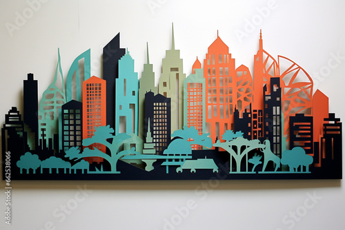 Paper cut vector Big modern city with skyscrapers. Construction or building icons. Vector illustration