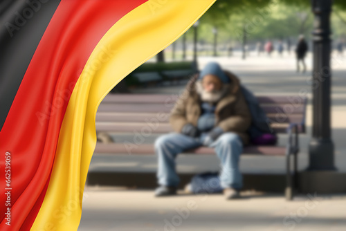 Ein Obdachloser im Park und steigende, Armut in Deutschland