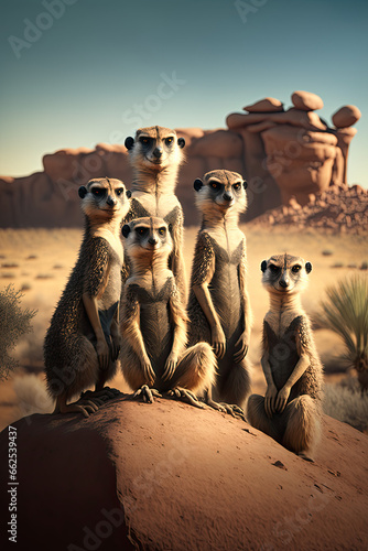 Meerkats on Watch atop a Rocky Outcropping Amidst African Vistas